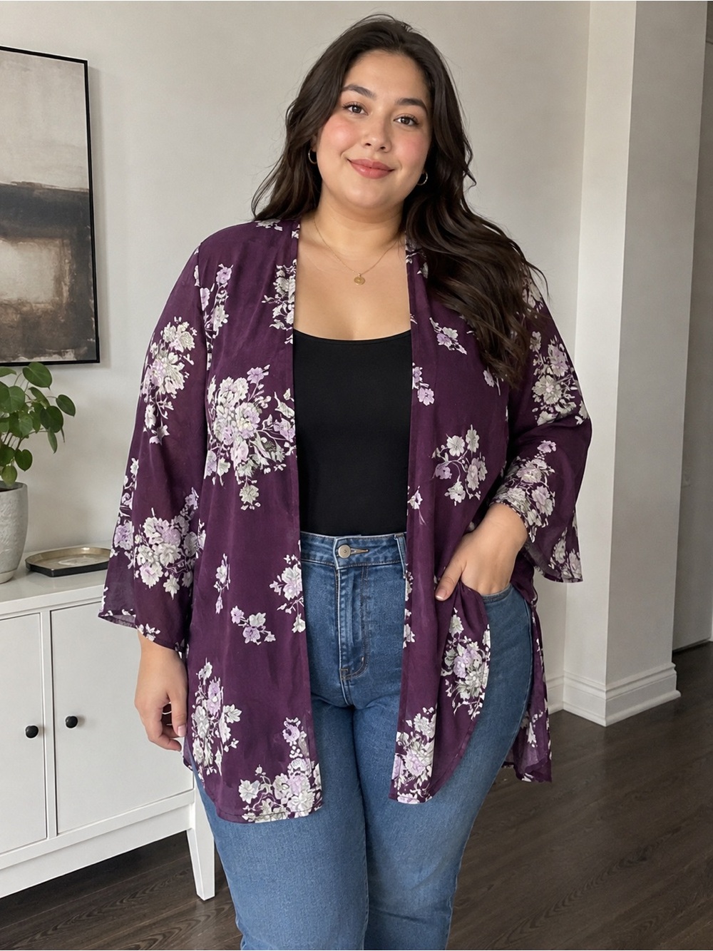 torrid Plum Floral Open-Front Kimono